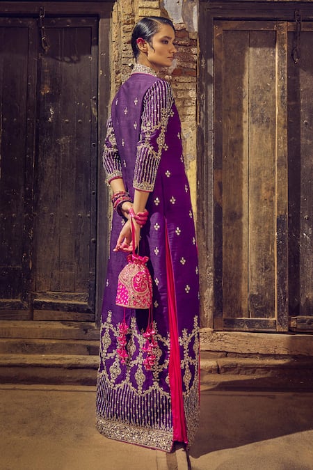 Shop Punit Balana Pink Satin, Silk Embroidery, Mirrors Rani Sa Neckline Anarkali With Jacket at Aza Fashions Shop_Punit Balana_Pink Satin, Silk Embroidery, Mirrors Rani Sa Neckline Anarkali With Jacket _at_Aza_Fashions