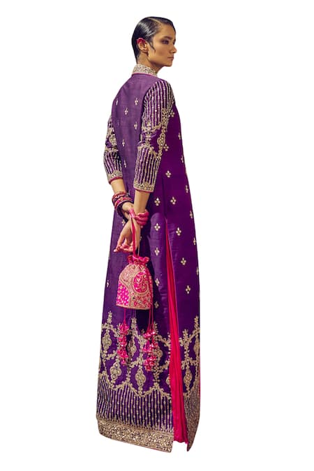 Shop Punit Balana Pink Satin, Silk Embroidery, Mirrors Rani Sa Neckline Anarkali With Jacket Online at Aza Fashions Shop_Punit Balana_Pink Satin, Silk Embroidery, Mirrors Rani Sa Neckline Anarkali With Jacket _Online_at_Aza_Fashions