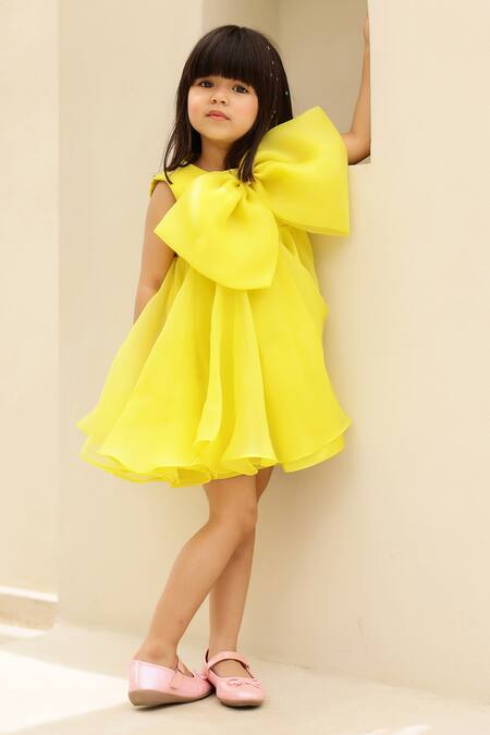 Buy_Janyas Closet_Yellow Silk, Organza Bows Dance Like Lilibet Flowy Dress 