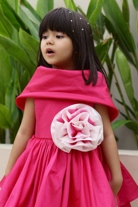 Buy_Janyas Closet_Pink Taffeta, Silk Fabric Flowers Princess Structured Dress_Online_at_Aza_Fashions
