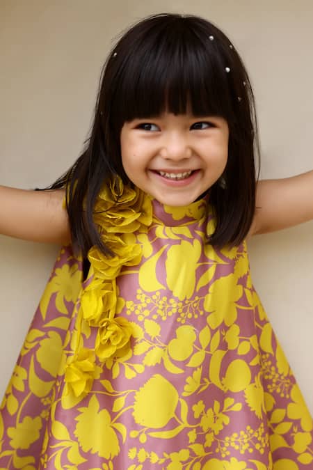 Buy_Janyas Closet_Yellow Satin Sunni Floral Print Dress
