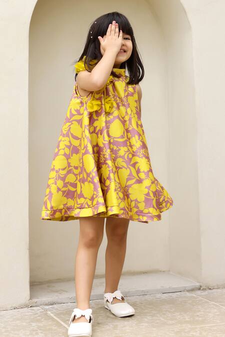 Shop_Janyas Closet_Yellow Satin Sunni Floral Print Dress