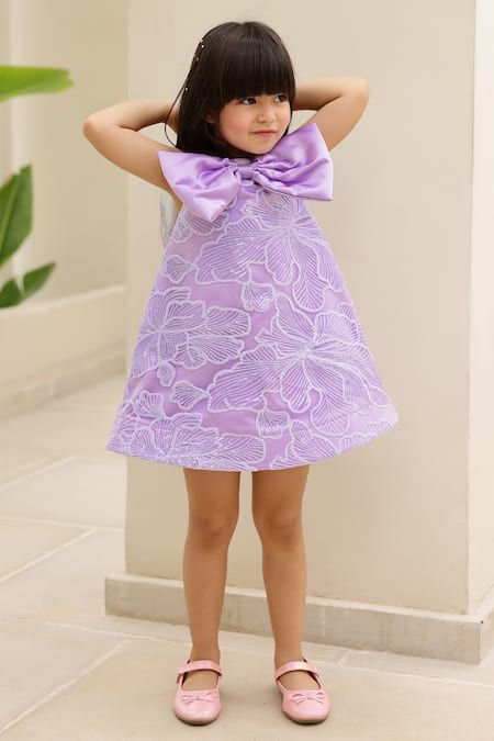 Janyas Closet_Purple Satin, Shantoon Sequins Floral Embellished Dress_Online_at_Aza_Fashions