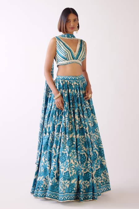 Basanti - Kapde Aur Koffee Flower Garden Print Lehenga Set 