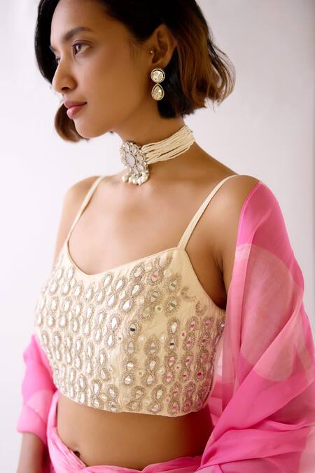 Shop Basanti - Kapde Aur Koffee Pink Organza Embroidery, Cut Work, Mirrors, Tassels Abstract Pattern Lehenga Set Online at Aza Fashions Shop_Basanti - Kapde Aur Koffee_Pink Organza Embroidery, Cut Work, Mirrors, Tassels Abstract Pattern Lehenga Set_Online_at_Aza_Fashions