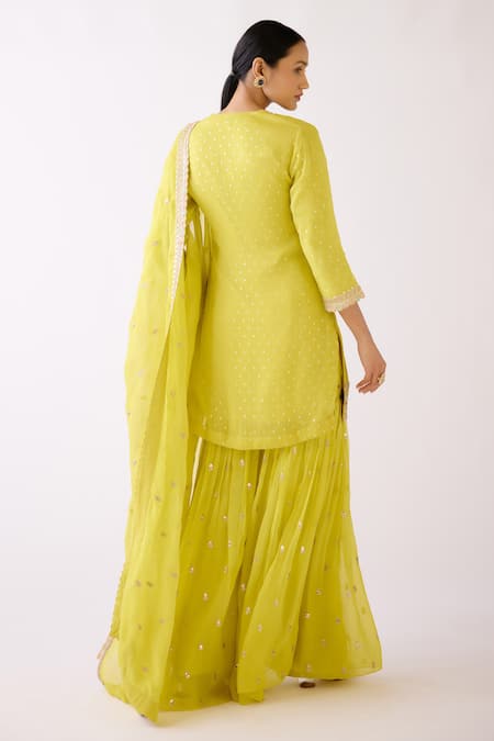 Basanti - Kapde Aur Koffee Sequin Butti Embroidered Kurta Sharara Set