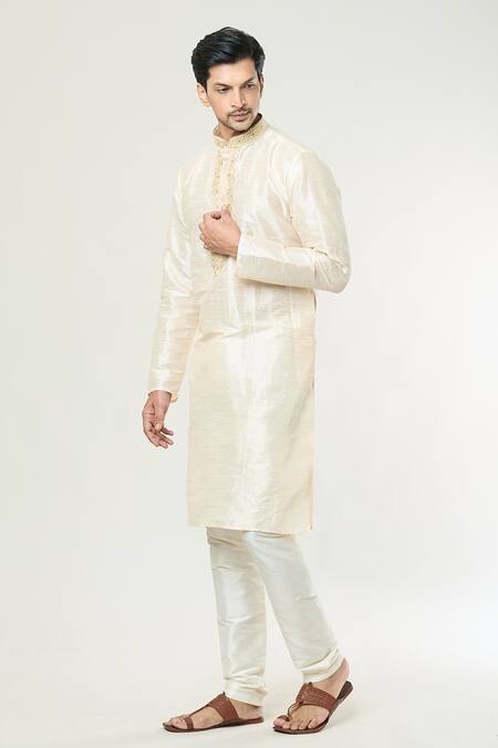 Buy Arihant Rai Sinha White Brocade, Silk Embroidery Placket Kurta And Churidar Pant Set Online at Aza Fashions Buy_Arihant Rai Sinha_White Brocade, Silk Embroidery Placket Kurta And Churidar Pant Set _Online_at_Aza_Fashions