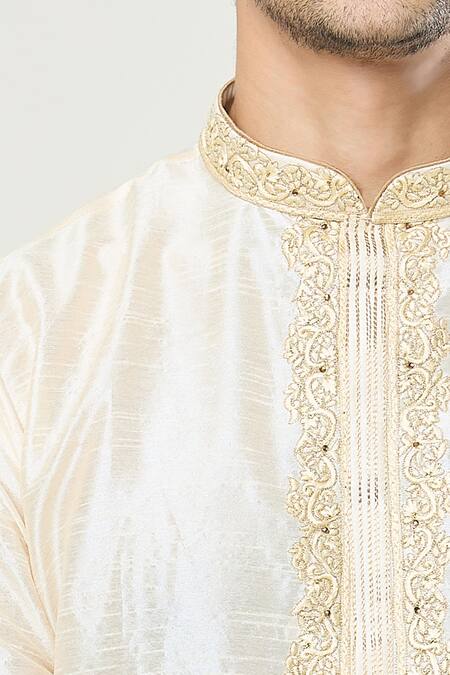 Buy Arihant Rai Sinha White Brocade, Silk Embroidery Placket Kurta And Churidar Pant Set Buy_Arihant Rai Sinha_White Brocade, Silk Embroidery Placket Kurta And Churidar Pant Set