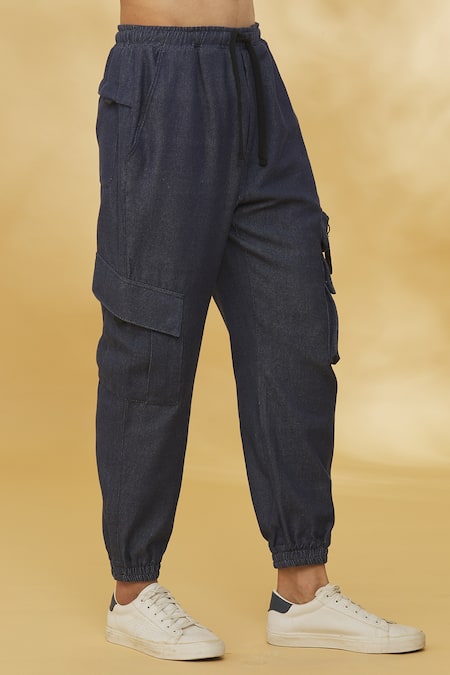 Theorem_Blue 100% Cotton Plain Jogger Pant  _Online_at_Aza_Fashions