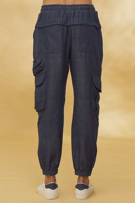 Buy_Theorem_Blue 100% Cotton Plain Jogger Pant  _Online_at_Aza_Fashions