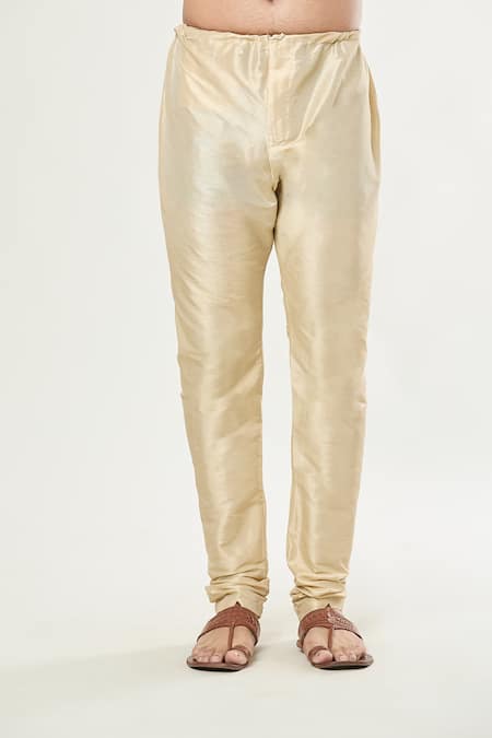 Buy_Samyukta Singhania_Gold Silk Mirrors Mandarin Collar Kurta Set _Online_at_Aza_Fashions