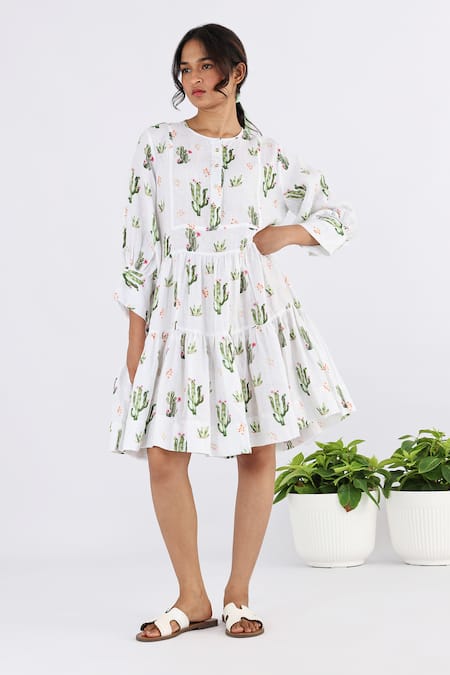 Studio Moda India Cactus Print Tiered Dress 