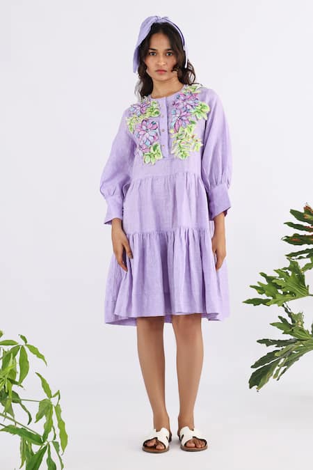 Studio Moda India Floral Applique Work Sleeve Dress 