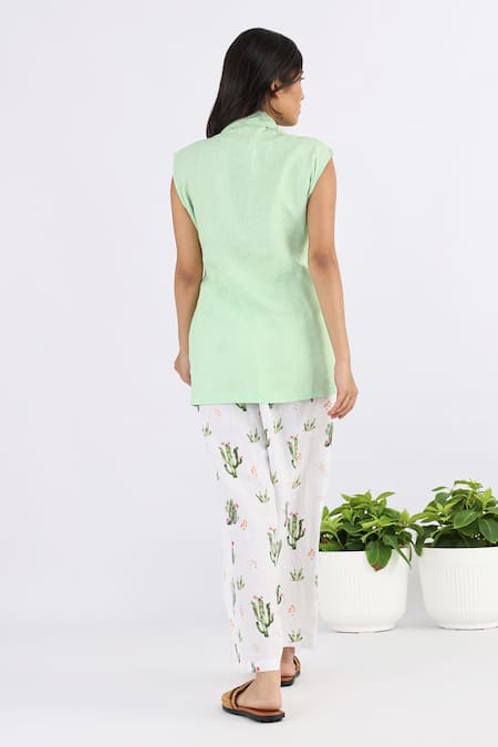 Shop Studio Moda India Green Linen Collared Tie-up Jacket at Aza Fashions Shop_Studio Moda India_Green Linen Collared Tie-up Jacket _at_Aza_Fashions