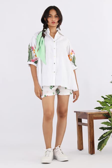 Studio Moda India Floral Applique Work Flared Shirt 