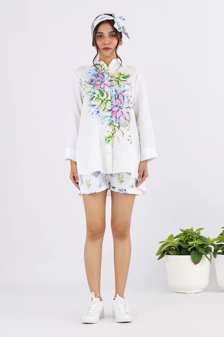 Studio Moda India Floral Print Pleated Yoke Shirt 