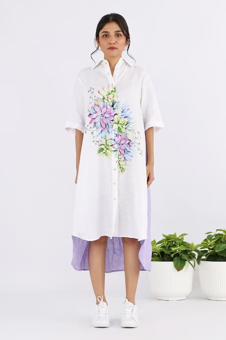 Studio Moda India Pleated Flora Print Shirt Dress 