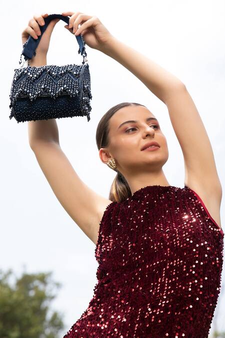 Buy Modarta Blue Beads, Tassels Embellished Flap Bag Online at Aza Fashions Buy_Modarta_Blue Beads, Tassels Embellished Flap Bag _Online_at_Aza_Fashions