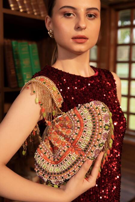 Buy Modarta Multi Color Embroidery, Beads Kundan And Stone Tasseled Bag Online at Aza Fashions Buy_Modarta_Multi Color Embroidery, Beads Kundan And Stone Tasseled Bag _Online_at_Aza_Fashions