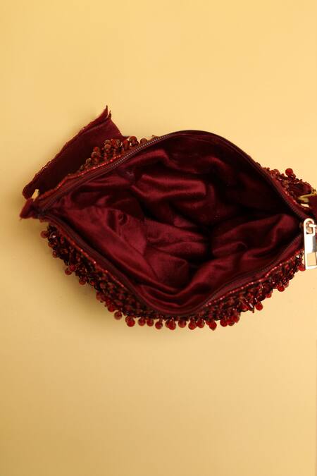 Shop_Modarta_Red Sequins, Beads Embroidered Tasseled Potli Bag 