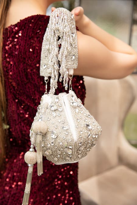 Modarta_Silver Beads, Pearls And Work Potli Bag_Online_at_Aza_Fashions