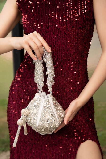 Buy_Modarta_Silver Beads, Pearls And Work Potli Bag_Online_at_Aza_Fashions