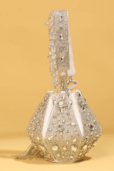 Modarta_Silver Beads, Pearls And Work Potli Bag_at_Aza_Fashions