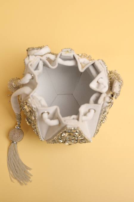 Buy_Modarta_Silver Beads, Pearls And Work Potli Bag