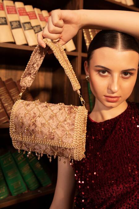 Buy Modarta Pink Crystals Tassel Jaal Work Bag Online at Aza Fashions Buy_Modarta_Pink Crystals Tassel Jaal Work Bag _Online_at_Aza_Fashions