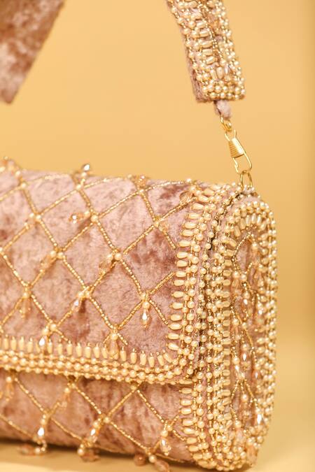 Buy_Modarta_Pink Crystals Tassel Jaal Work Bag 
