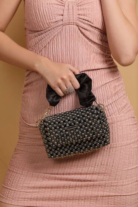 Modarta Black Crystals, Pearls, Beads Work Mini Handbag Online at Aza Fashions Modarta_Black Crystals, Pearls, Beads Work Mini Handbag _Online_at_Aza_Fashions