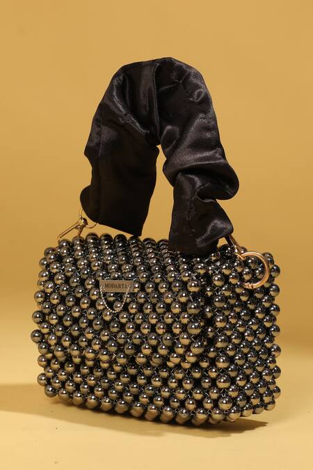 Modarta_Black Crystals, Pearls, Beads Work Mini Handbag _at_Aza_Fashions