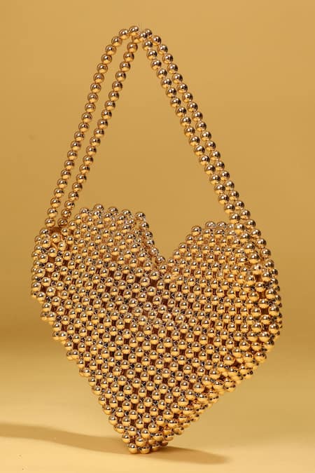 Shop_Modarta_Gold Beads Heart Shaped Pearl Handbag _Online_at_Aza_Fashions