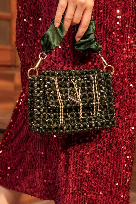 Modarta Green Crystals Bead Work Handbag at Aza Fashions Modarta_Green Crystals Bead Work Handbag _at_Aza_Fashions