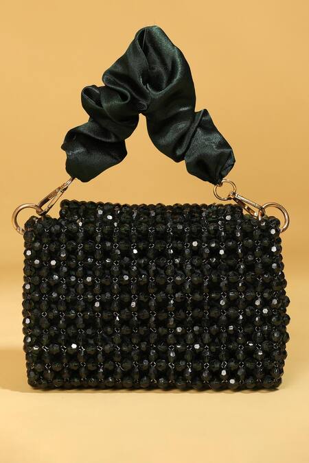 Shop Modarta Green Crystals Bead Work Handbag Shop_Modarta_Green Crystals Bead Work Handbag