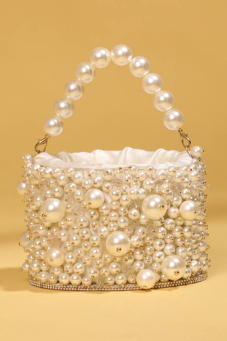Buy_Modarta_White Pearls And Bead Work Embellished Bag_Online_at_Aza_Fashions