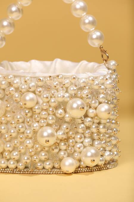 Shop_Modarta_White Pearls And Bead Work Embellished Bag_Online_at_Aza_Fashions