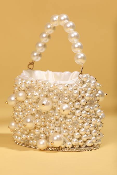 Modarta_White Pearls And Bead Work Embellished Bag_at_Aza_Fashions