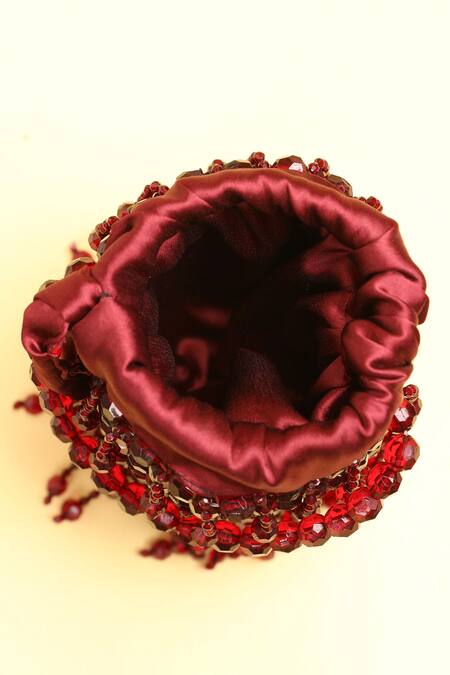 Buy Modarta Maroon Beads Embellished Wristlet Bag Buy_Modarta_Maroon Beads Embellished Wristlet Bag