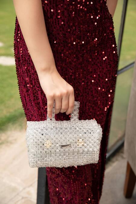 Shop Modarta Silver Crystals Embellished Clutch Bag Online at Aza Fashions Shop_Modarta_Silver Crystals Embellished Clutch Bag _Online_at_Aza_Fashions