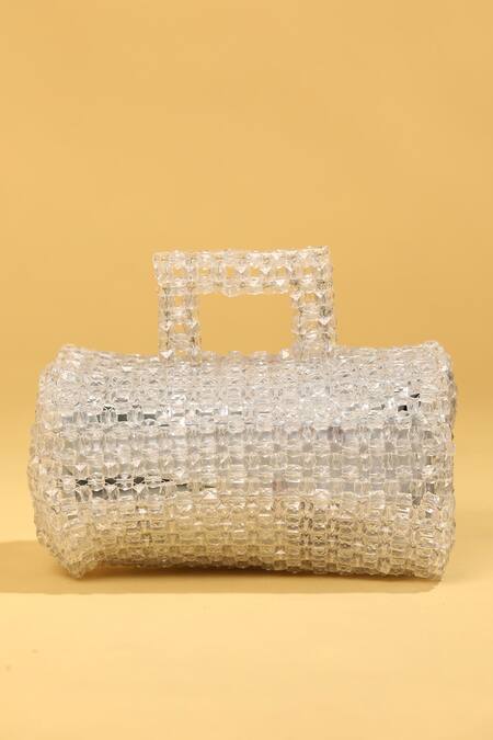 Shop Modarta Silver Crystals Embellished Clutch Bag Shop_Modarta_Silver Crystals Embellished Clutch Bag