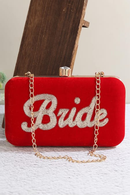 House of Webhin Red Embroidery Bridal Bliss Clutch Bag 