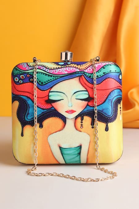 House of Webhin Sunshine Mystery Girl Print Clutch Bag 