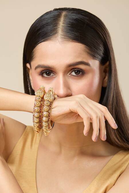 Buy Nazaakat By Samara Singh Gold Plated Zari, Stones Jadau Embellished 2 Pcs Bangles Buy_Nazaakat By Samara Singh_Gold Plated Zari, Stones Jadau Embellished 2 Pcs Bangles