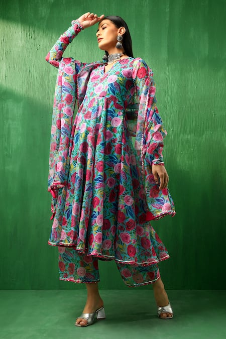 POMCHA JAIPUR Floral Pattern Anarkali Set 