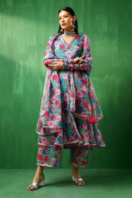Buy Pomcha Jaipur Multi Color Organza, Cotton Embroidery, Gota Patti Floral Pattern Anarkali Set Online at Aza Fashions Buy_Pomcha Jaipur_Multi Color Organza, Cotton Embroidery, Gota Patti Floral Pattern Anarkali Set _Online_at_Aza_Fashions