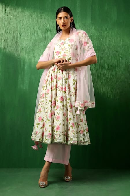 POMCHA JAIPUR Rose Pattern Anarkali Set 