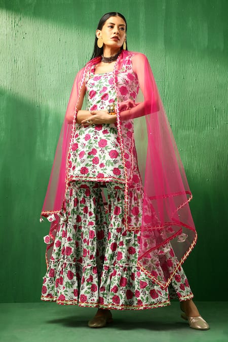 POMCHA JAIPUR Blossom Pattern Sharara Set 