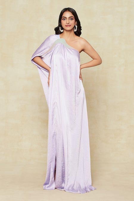 Amit Aggarwal Cord Embroidered One Shoulder Kaftan 