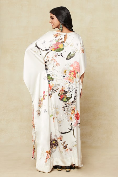 Anamika Khanna Floral Print Silk Kaftan Dress 